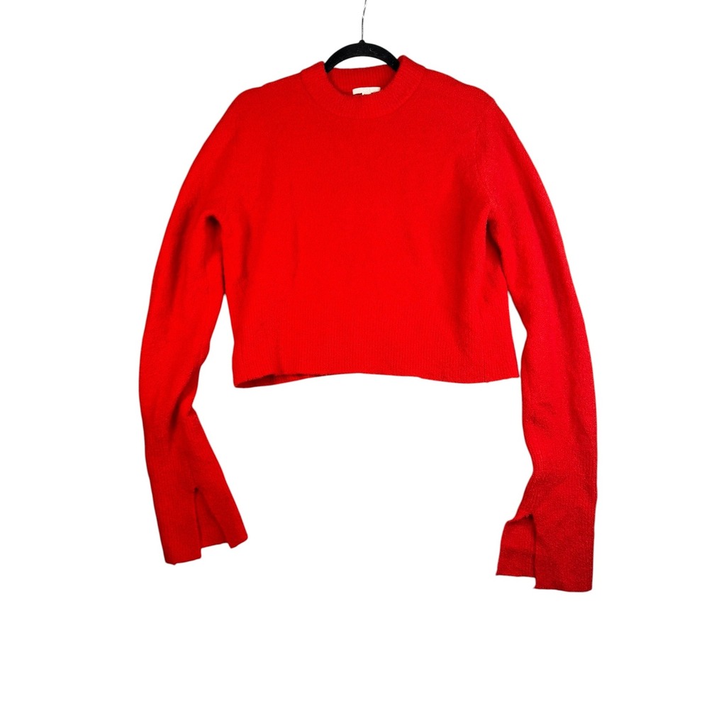 COS Red‎ Cropped Knit Sweater Split Cuff Crew Neck Womens Small